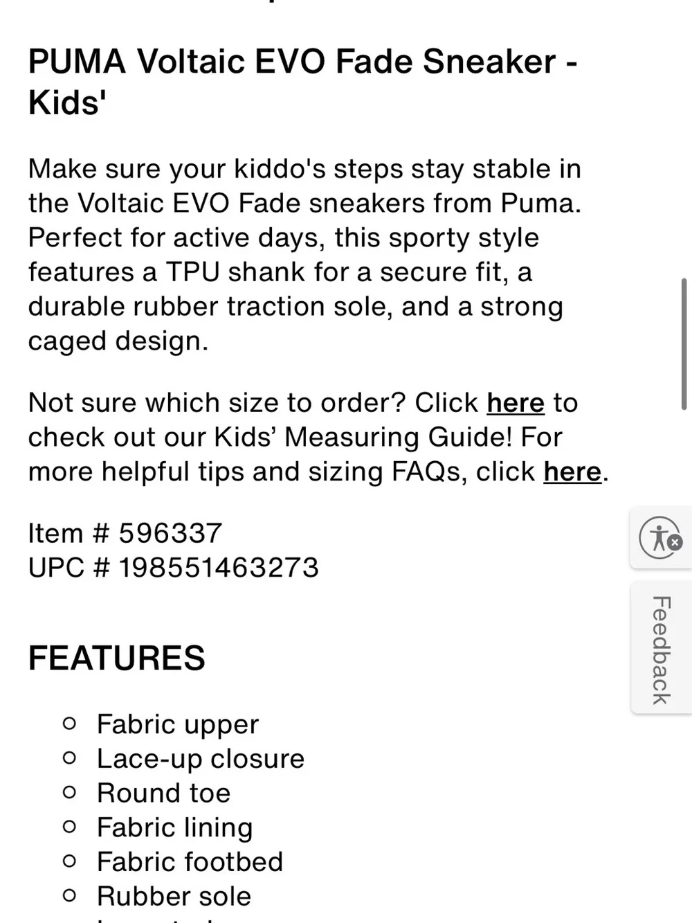 Puma Kids Black Sneaker with Silver Stripe Accents